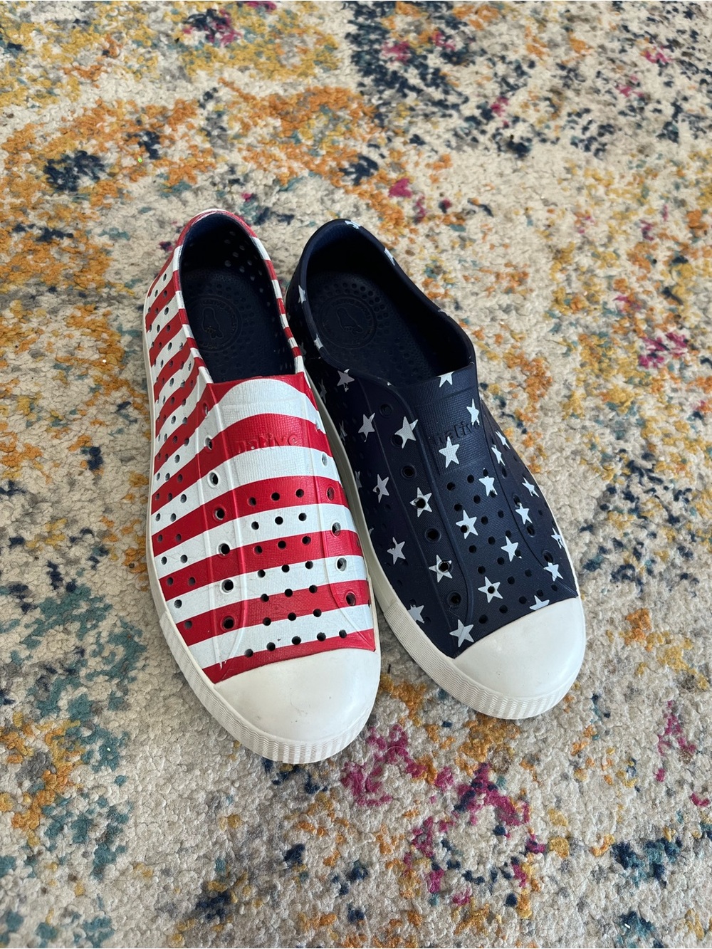 Native Shoes Kids Slip-On Sneakers - Red, White & Blue Star & Stripe Design